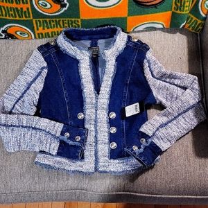GUESS SZ:Small blue denim and tweed jacket with fray detail